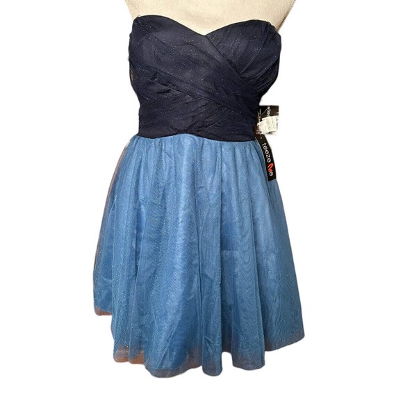 Teeze Me Junior's Metallic Off Shoulder Dress Blue Size 5